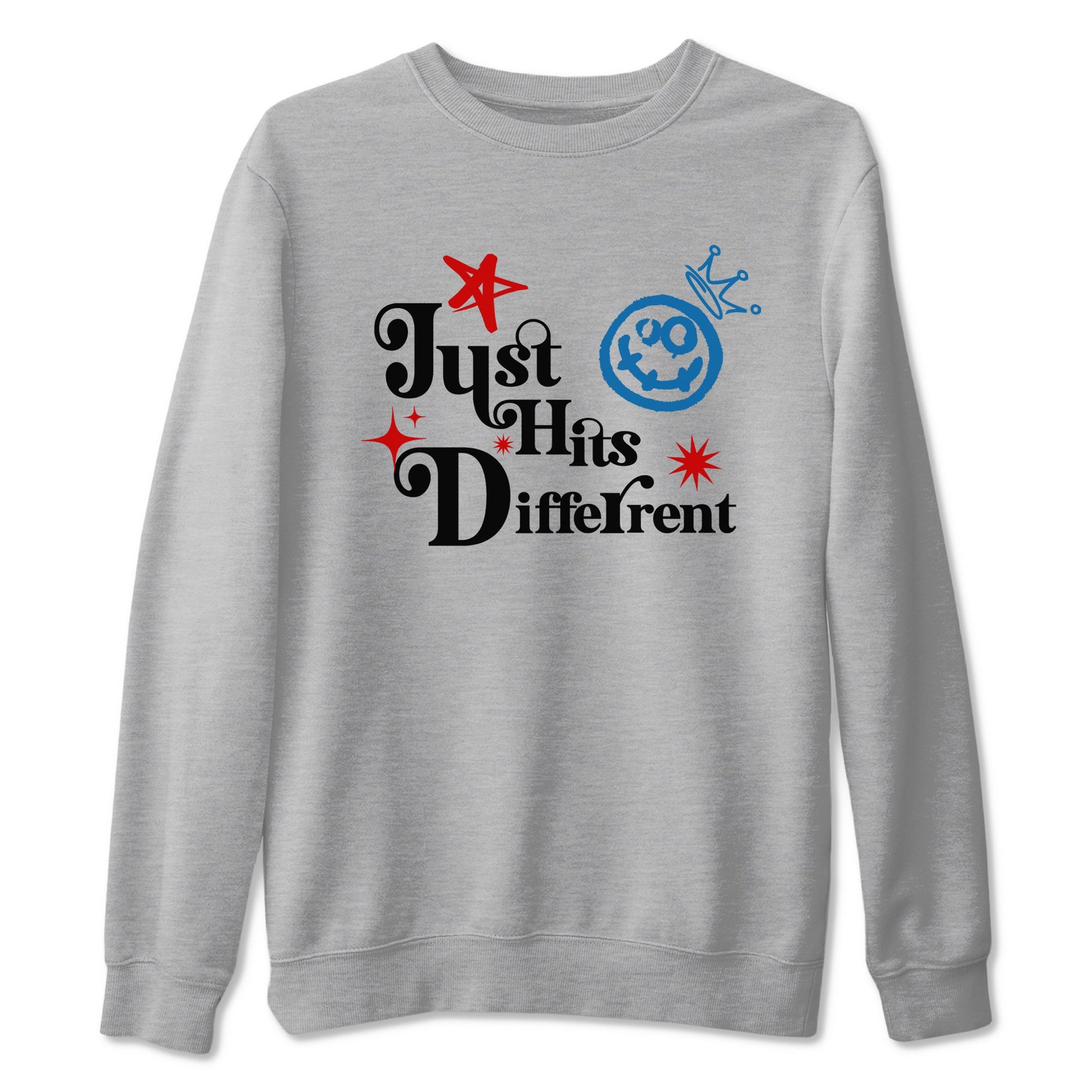 Just Hits Different sneaker match t-shirt styled to complete your fit with the Air Jordan 3 Rare Air sneakers, shown in Heather Grey 2.