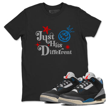 Just Hits Different sneaker match t-shirt styled to complete your fit with the Air Jordan 3 Rare Air sneakers, shown in Black 1.