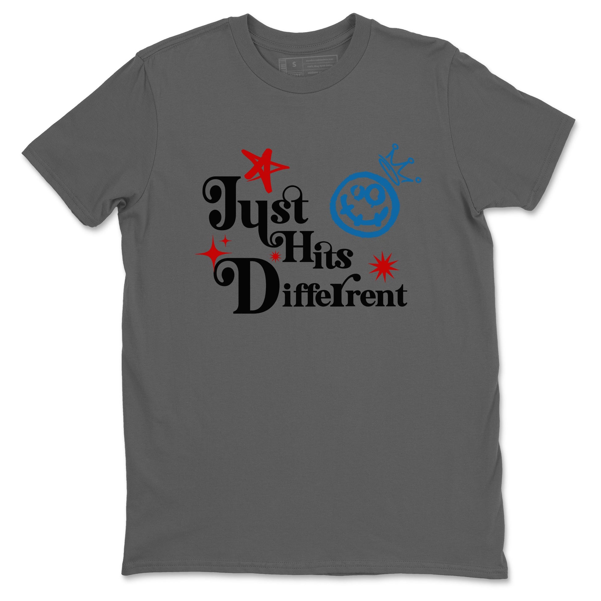 Just Hits Different sneaker match t-shirt styled to complete your fit with the Air Jordan 3 Rare Air sneakers, shown in Cool Grey 2.