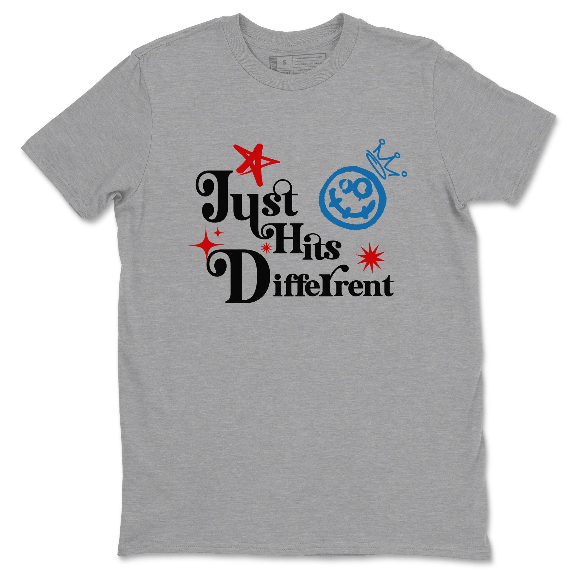 Just Hits Different sneaker match t-shirt styled to complete your fit with the Air Jordan 3 Rare Air sneakers, shown in Heather Grey 2.