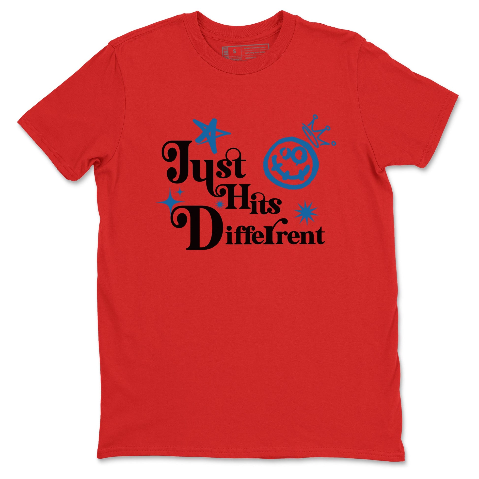 Just Hits Different sneaker match t-shirt styled to complete your fit with the Air Jordan 3 Rare Air sneakers, shown in Red 2.