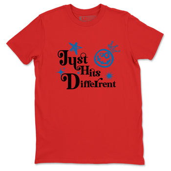 Just Hits Different sneaker match t-shirt styled to complete your fit with the Air Jordan 3 Rare Air sneakers, shown in Red 2.