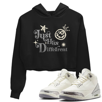 3s Sail and Cement Grey shirts to match jordans Just Hits Different sneaker match tees Air Jordan 3 Retro Sail and Cement Grey match shoes to clothes SNRT Sneaker Tees unisex cotton Black 1 crop tee