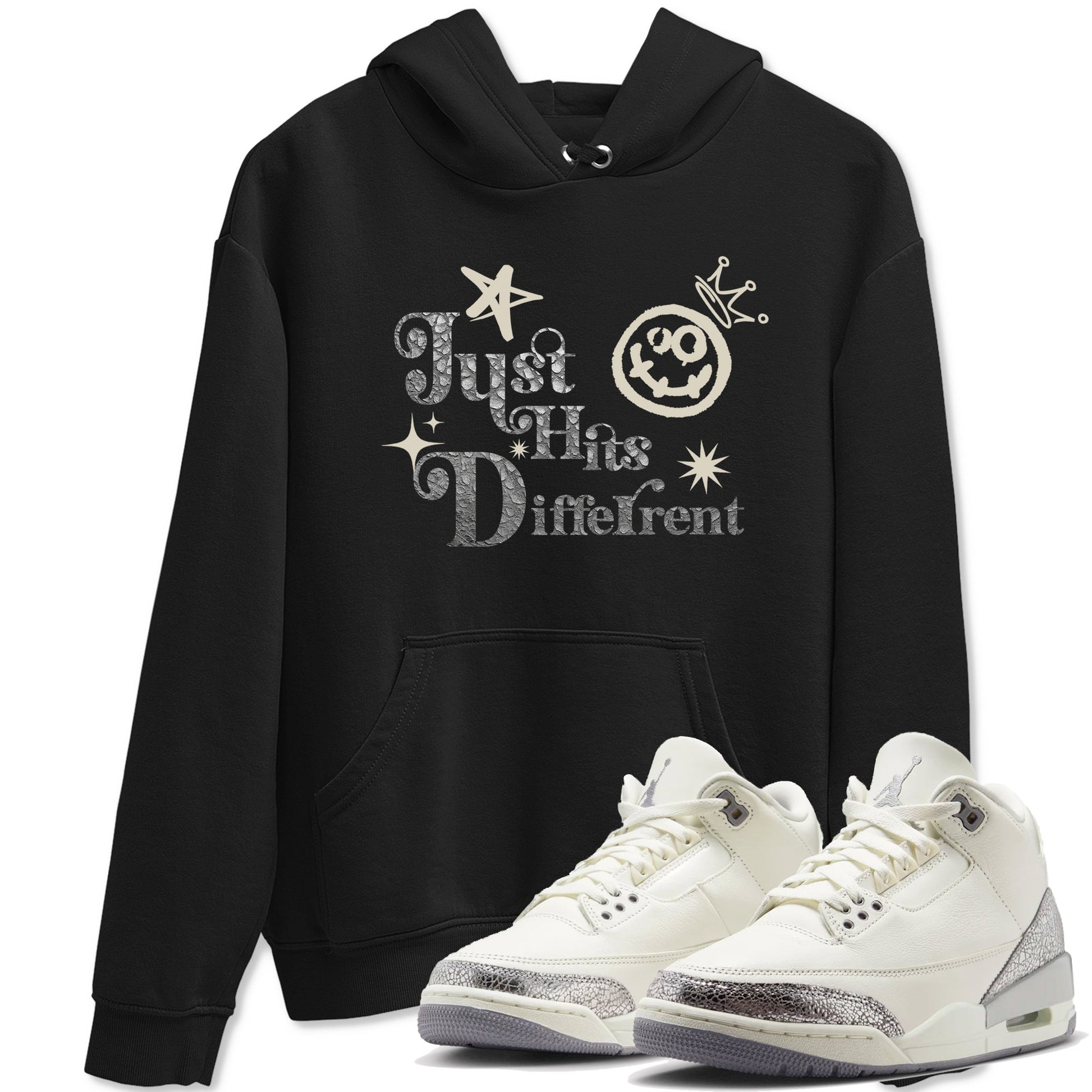 3s Sail and Cement Grey shirts to match jordans Just Hits Different sneaker match tees Air Jordan 3 Retro Sail and Cement Grey match shoes to clothes SNRT Sneaker Tees unisex cotton Black 1 shirts