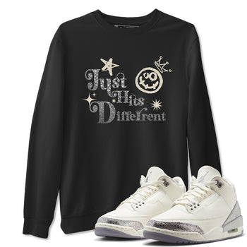 3s Sail and Cement Grey shirts to match jordans Just Hits Different sneaker match tees Air Jordan 3 Retro Sail and Cement Grey match shoes to clothes SNRT Sneaker Tees unisex cotton Black 1 shirts