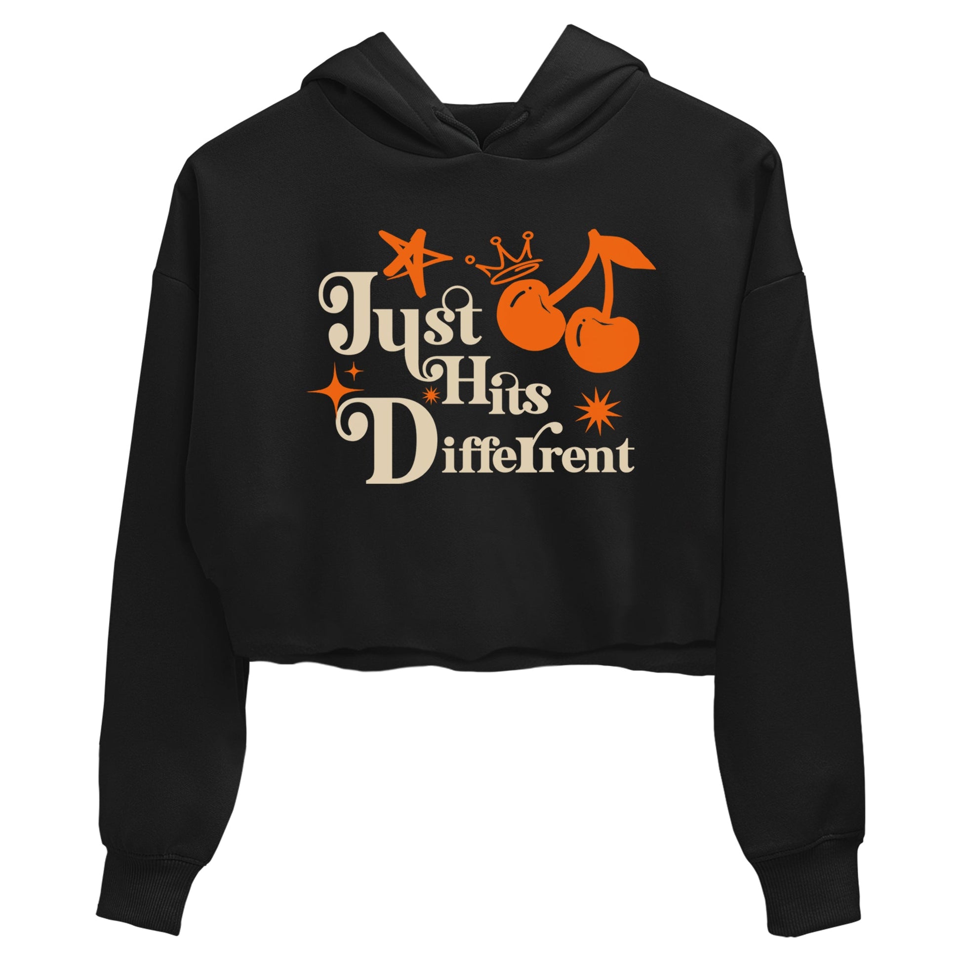 Just Hits Different womens crop tee made to vibe with the Air Jordan 3 Starfish sneakers — the perfect match in Black 2.