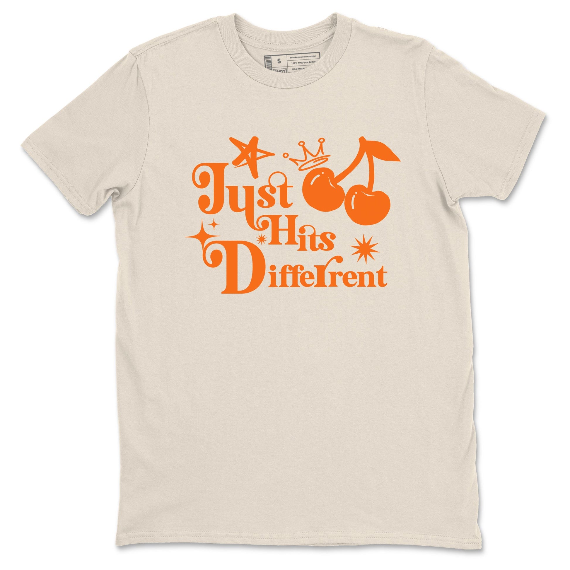 Just Hits Different sneaker match t-shirt styled to complete your fit with the Air Jordan 3 Starfish sneakers, shown in Natural 2.