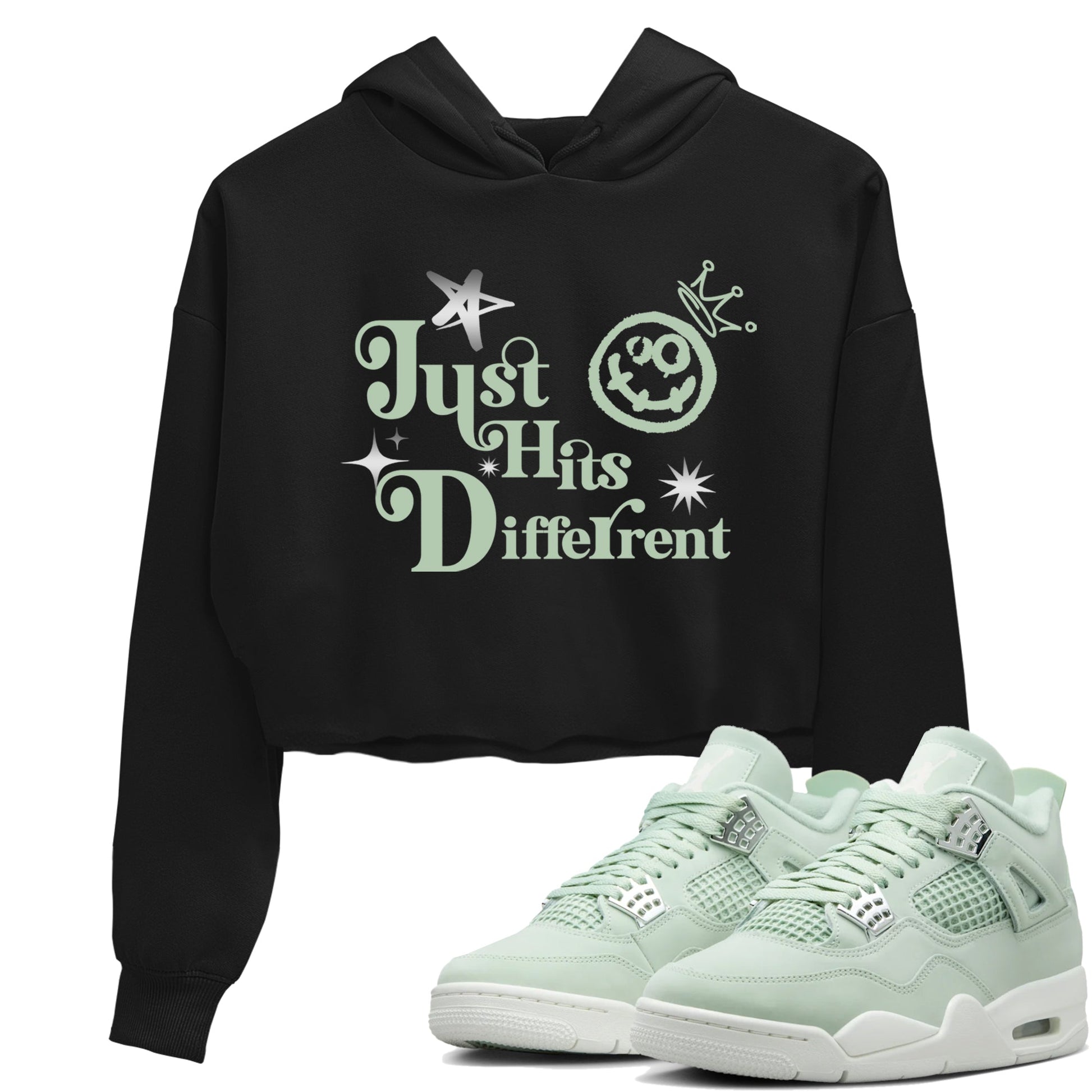 4s Abundance shirts to match jordans Just Hits Different sneaker match tees Air Jordan 4 Seafoam match shoes to clothes SNRT Sneaker Tees unisex cotton Black 1 crop tee