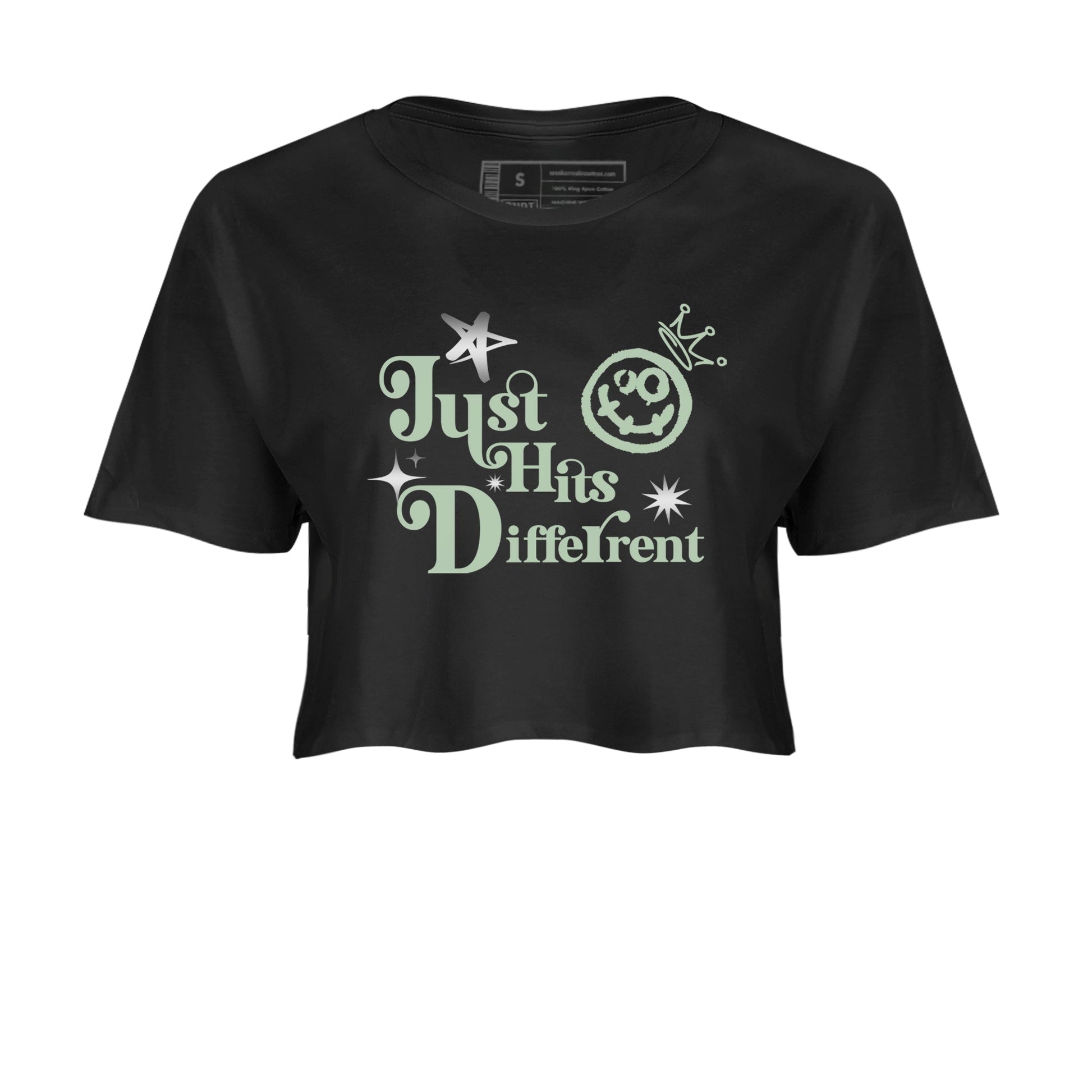 4s Abundance shirts to match jordans Just Hits Different sneaker match tees Air Jordan 4 Seafoam match shoes to clothes SNRT Sneaker Tees unisex cotton Black 2 crop tee