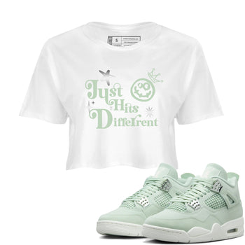 4s Abundance shirts to match jordans Just Hits Different sneaker match tees Air Jordan 4 Seafoam match shoes to clothes SNRT Sneaker Tees unisex cotton White 1 crop tee
