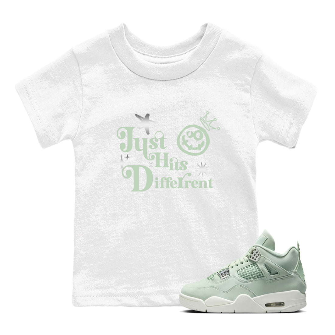 4s Abundance shirts to match jordans Just Hits Different sneaker match tees Air Jordan 4 Seafoam match shoes to clothes SNRT Sneaker Tees Youth Baby White 1 tee