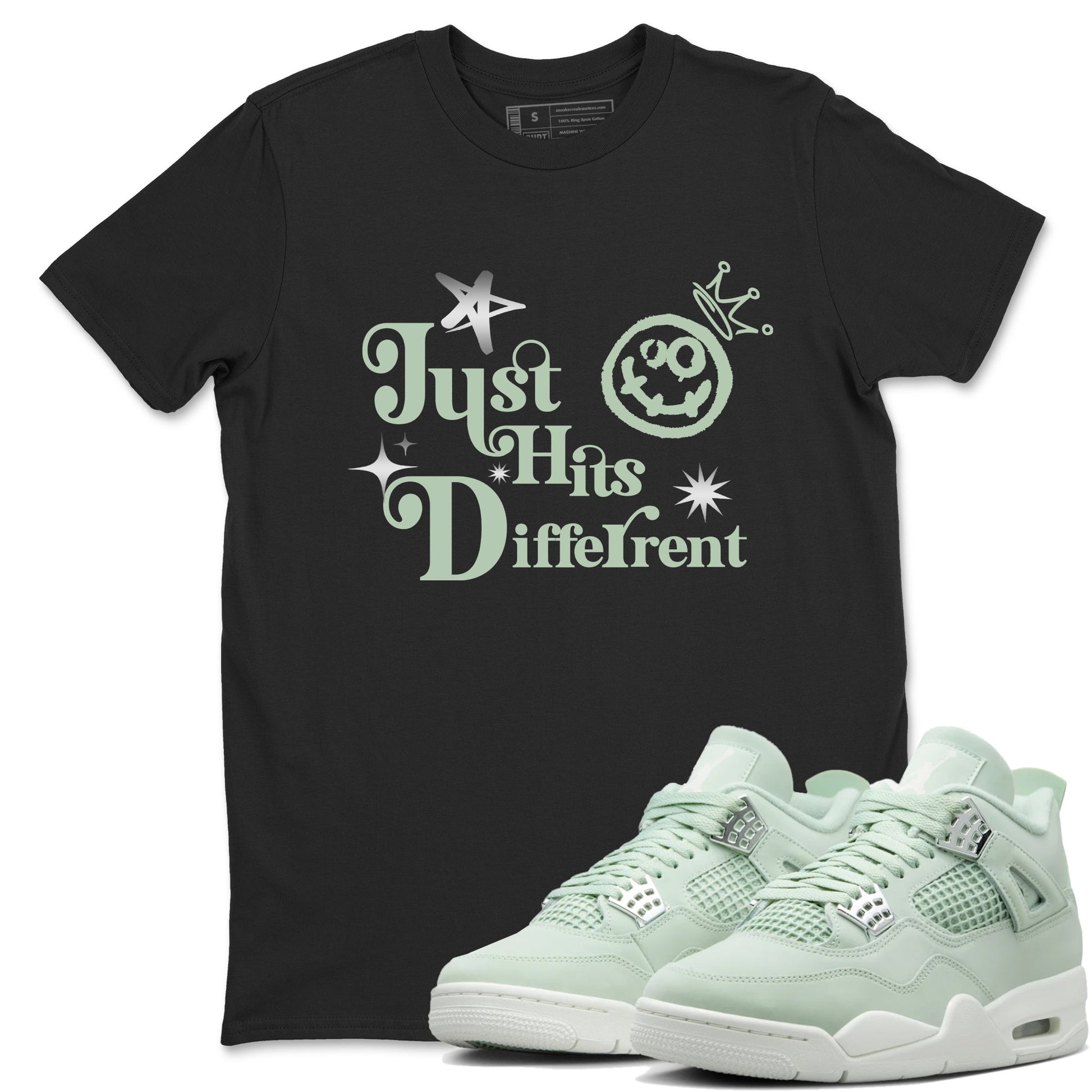 4s Abundance shirts to match jordans Just Hits Different sneaker match tees Air Jordan 4 Seafoam match shoes to clothes SNRT Sneaker Tees unisex cotton Black 1 shirts
