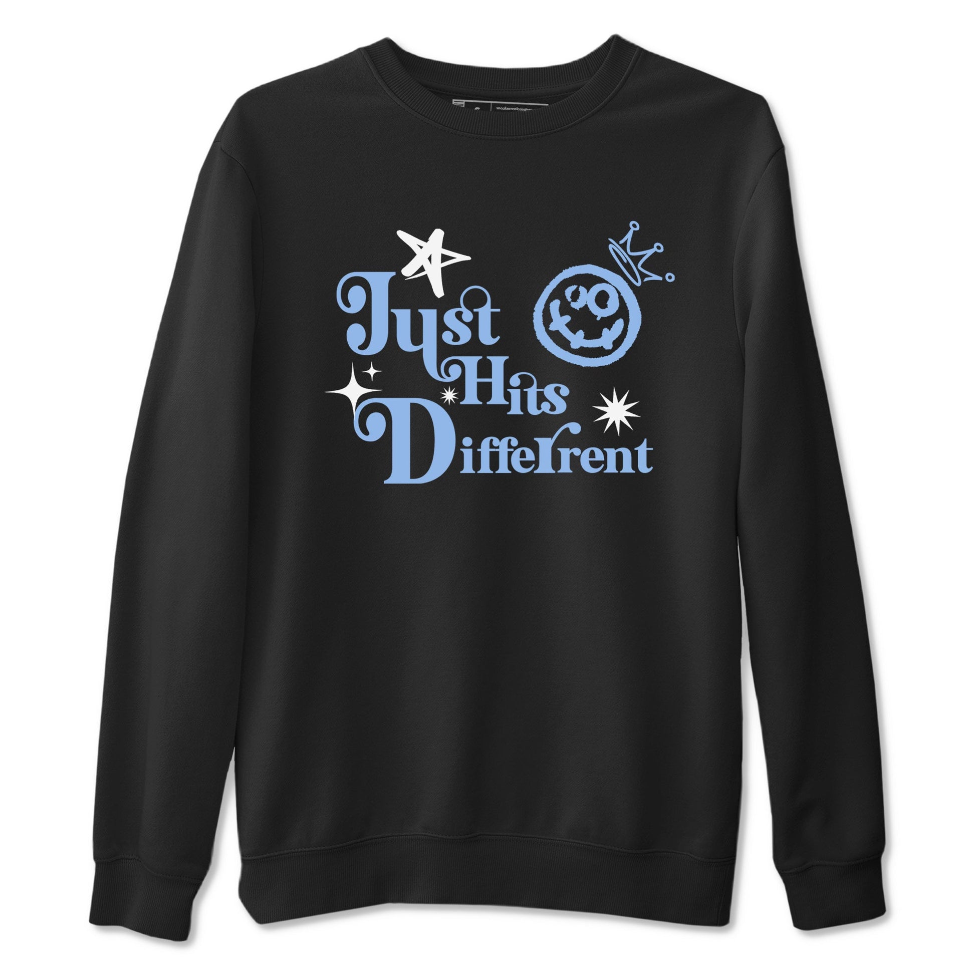 Just Hits Different sneaker match t-shirt styled to complete your fit with the Air Jordan 4 Aluminum sneakers, shown in Black 2.