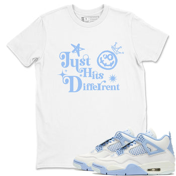 Just Hits Different sneaker match t-shirt styled to complete your fit with the Air Jordan 4 Aluminum sneakers, shown in White 1.