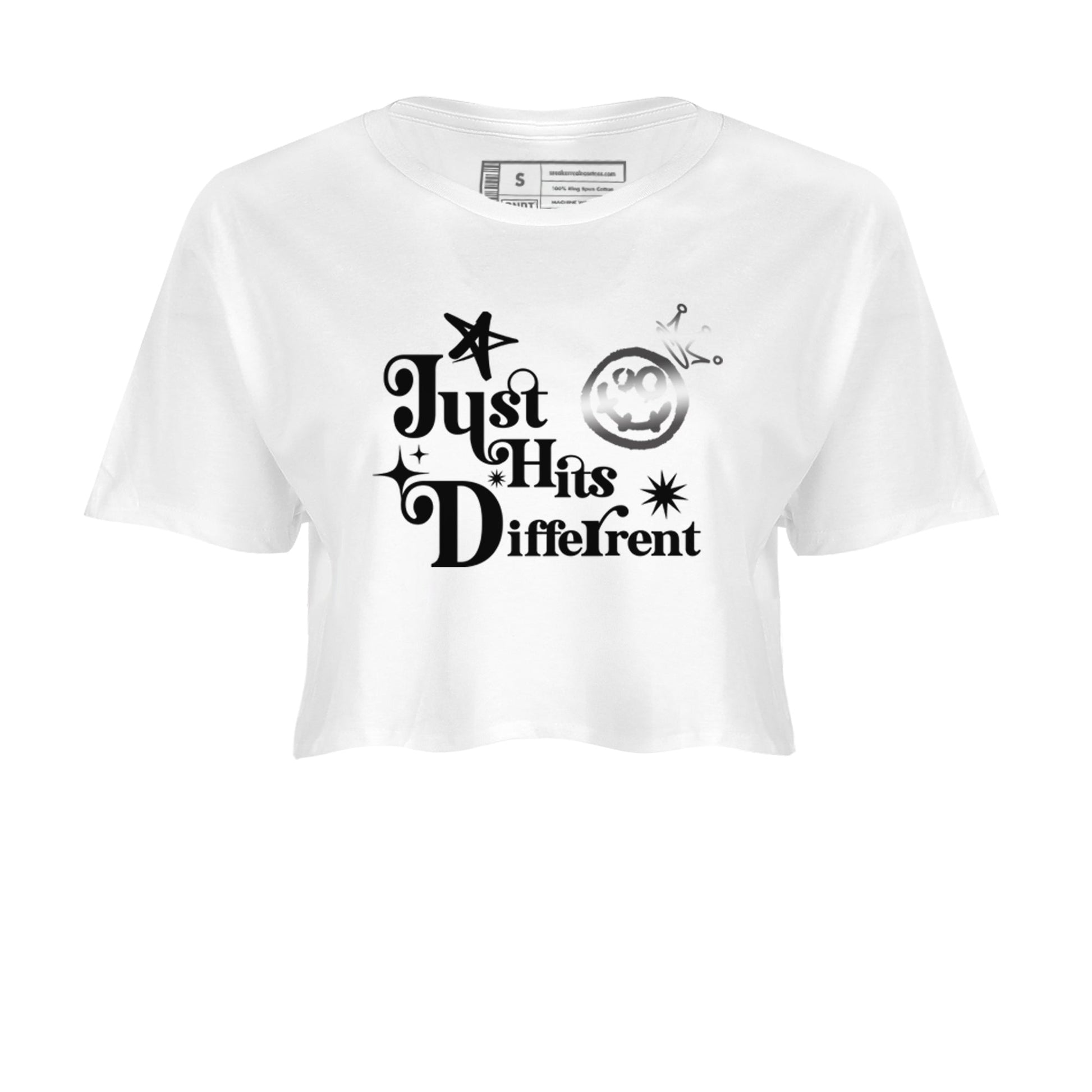 4s Black Cat shirts to match jordans Just Hits Different sneaker match tees Air Jordan 4 Black Cat match shoes to clothes SNRT Sneaker Tees unisex cotton White 2 crop tee