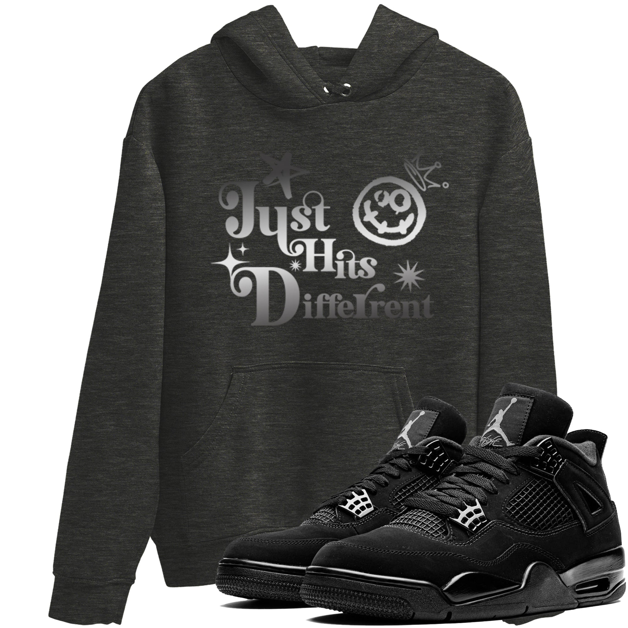 4s Black Cat shirts to match jordans Just Hits Different sneaker match tees Air Jordan 4 Black Cat match shoes to clothes SNRT Sneaker Tees unisex cotton Charcoal Heather 1 shirts