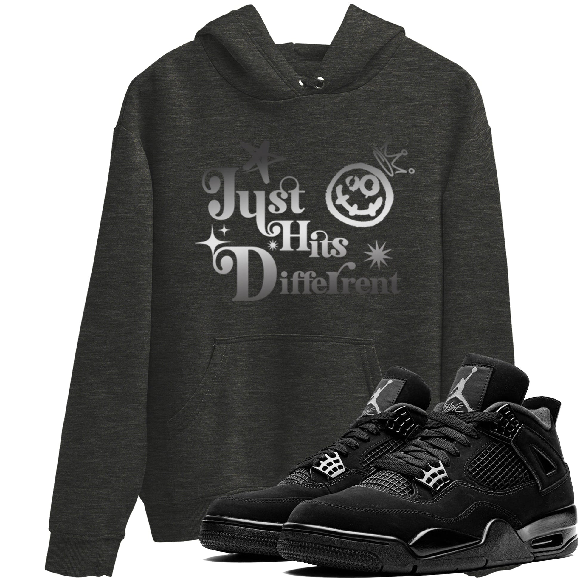4s Black Cat shirts to match jordans Just Hits Different sneaker match tees Air Jordan 4 Black Cat match shoes to clothes SNRT Sneaker Tees unisex cotton Charcoal Heather 1 shirts