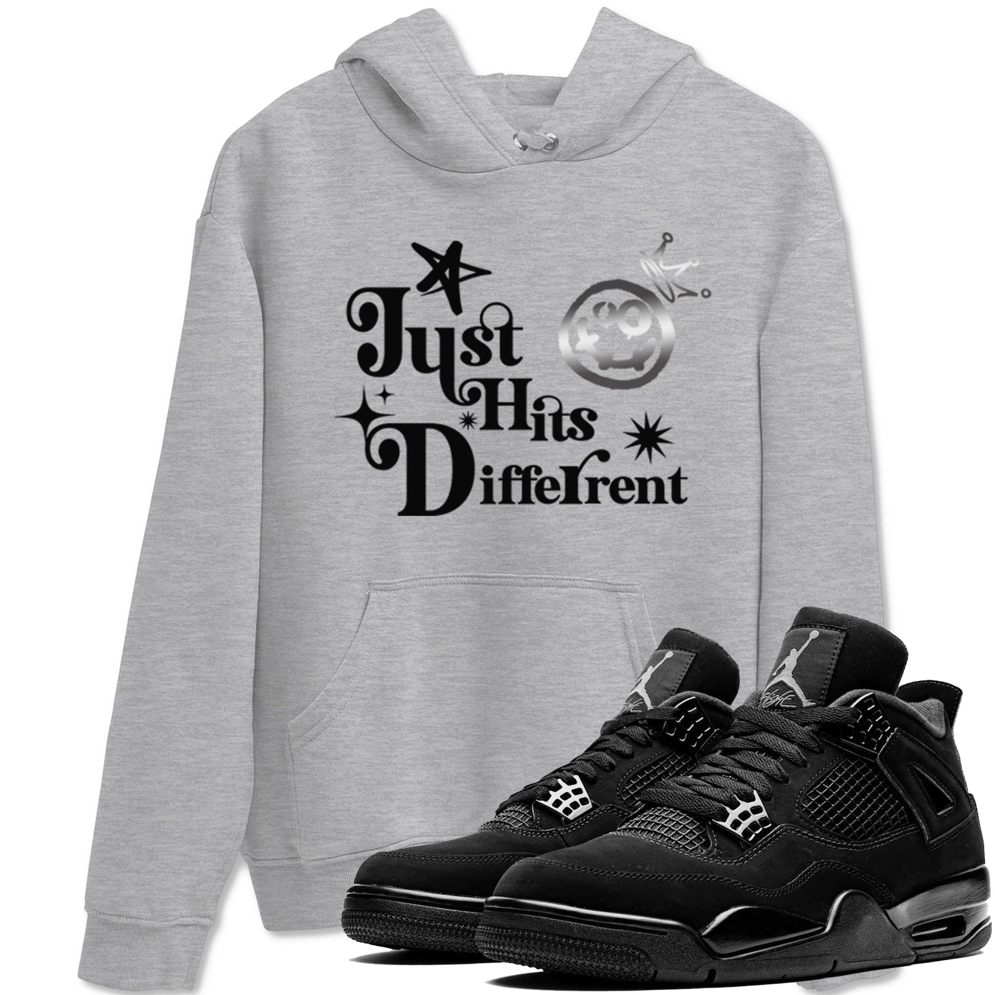 4s Black Cat shirts to match jordans Just Hits Different sneaker match tees Air Jordan 4 Black Cat match shoes to clothes SNRT Sneaker Tees unisex cotton Heather Grey 1 shirts