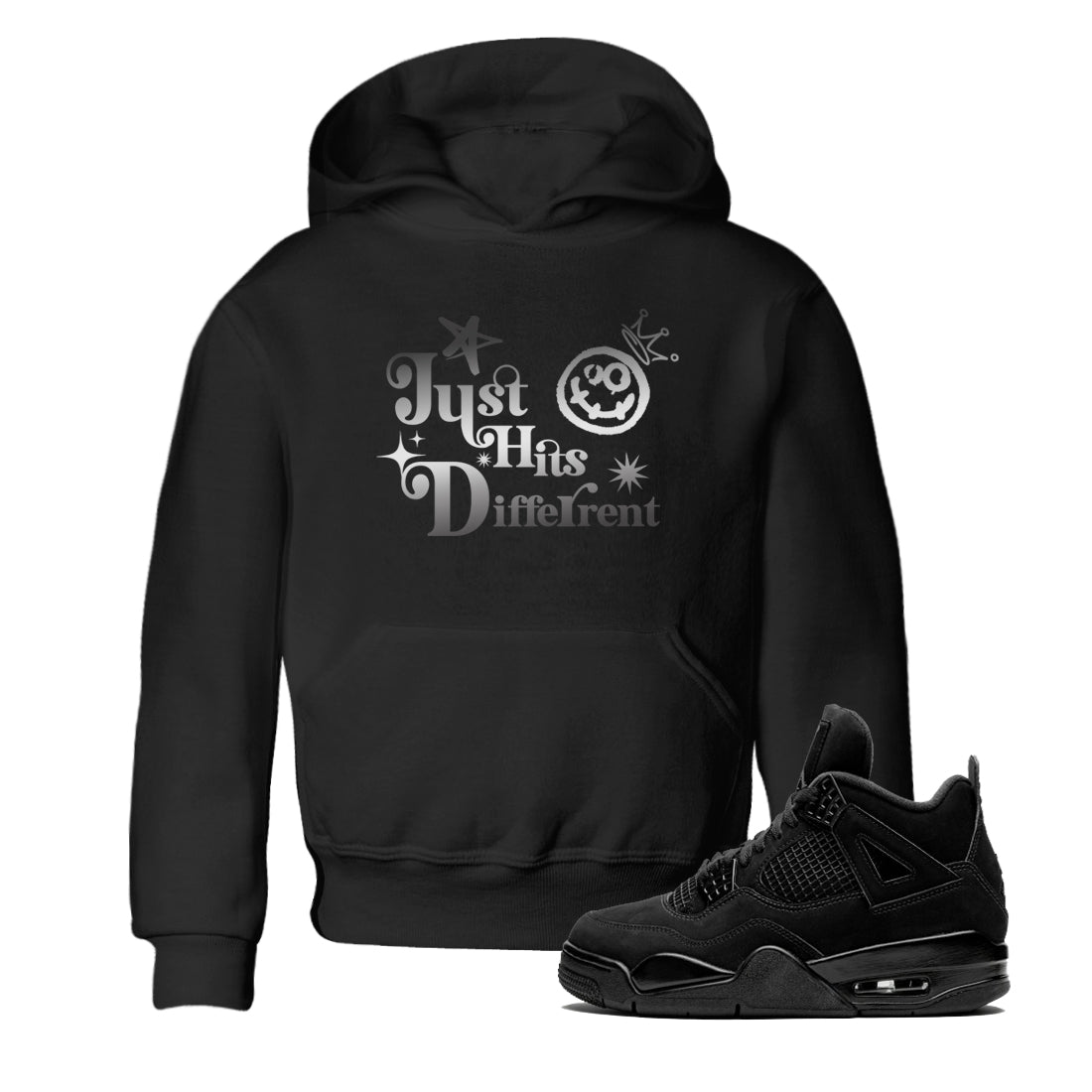 4s Black Cat shirts to match jordans Just Hits Different sneaker match tees Air Jordan 4 Black Cat match shoes to clothes SNRT Sneaker Tees Youth Baby Black 1 tee