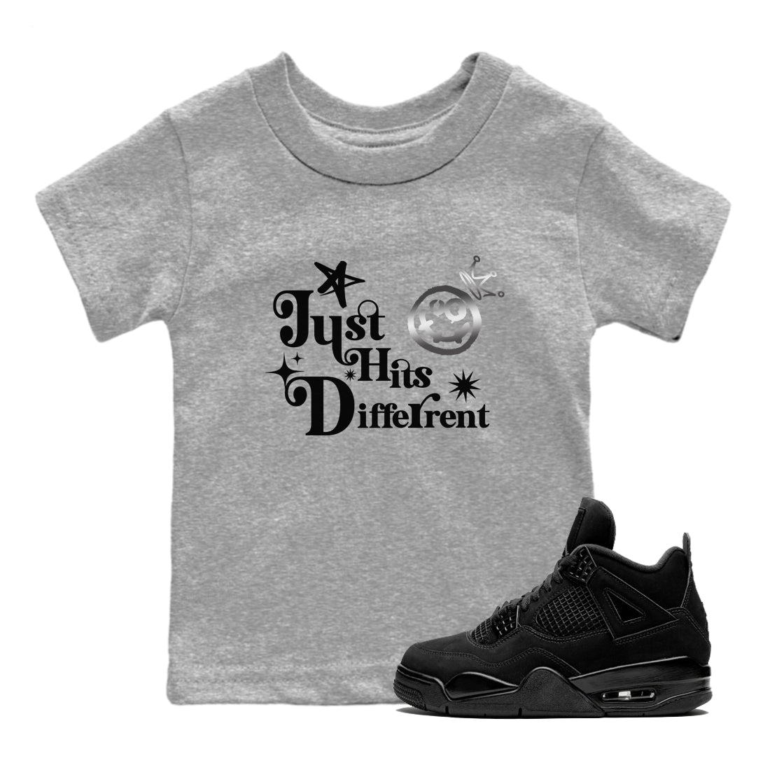4s Black Cat shirts to match jordans Just Hits Different sneaker match tees Air Jordan 4 Black Cat match shoes to clothes SNRT Sneaker Tees Youth Baby Heather Grey 1 tee