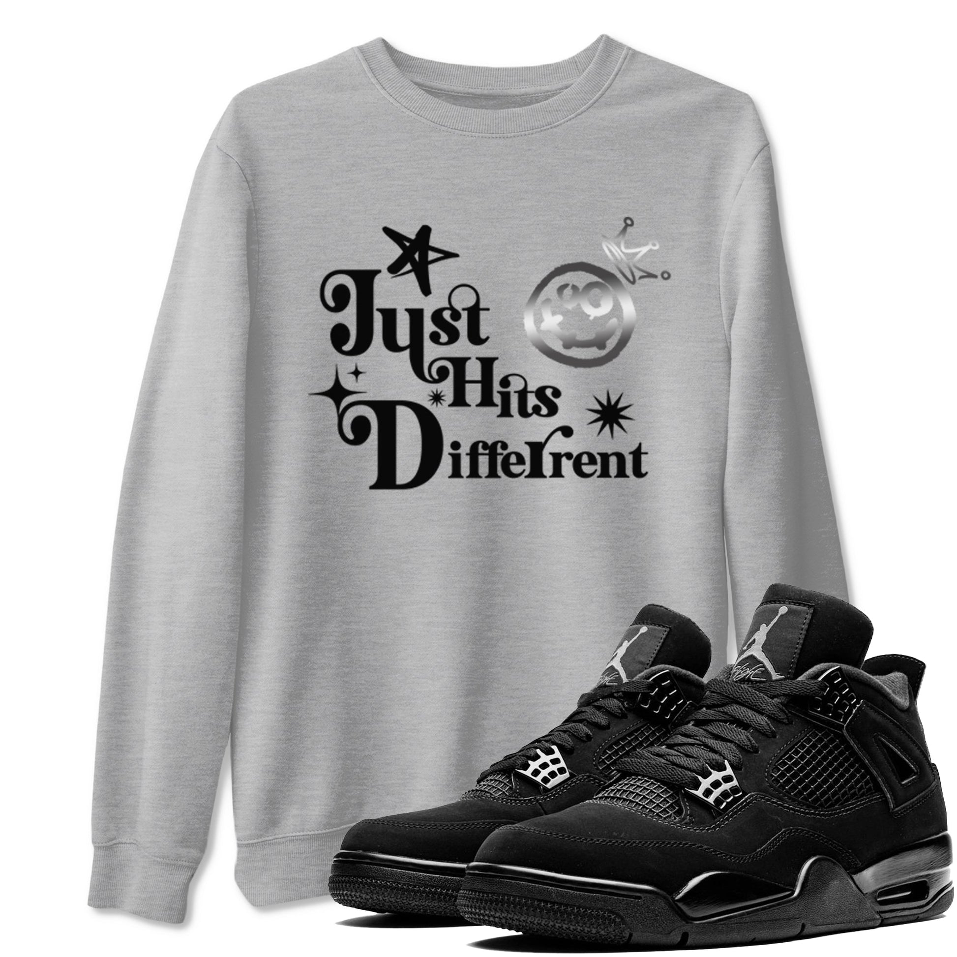 4s Black Cat shirts to match jordans Just Hits Different sneaker match tees Air Jordan 4 Black Cat match shoes to clothes SNRT Sneaker Tees unisex cotton Heather Grey 1 shirts
