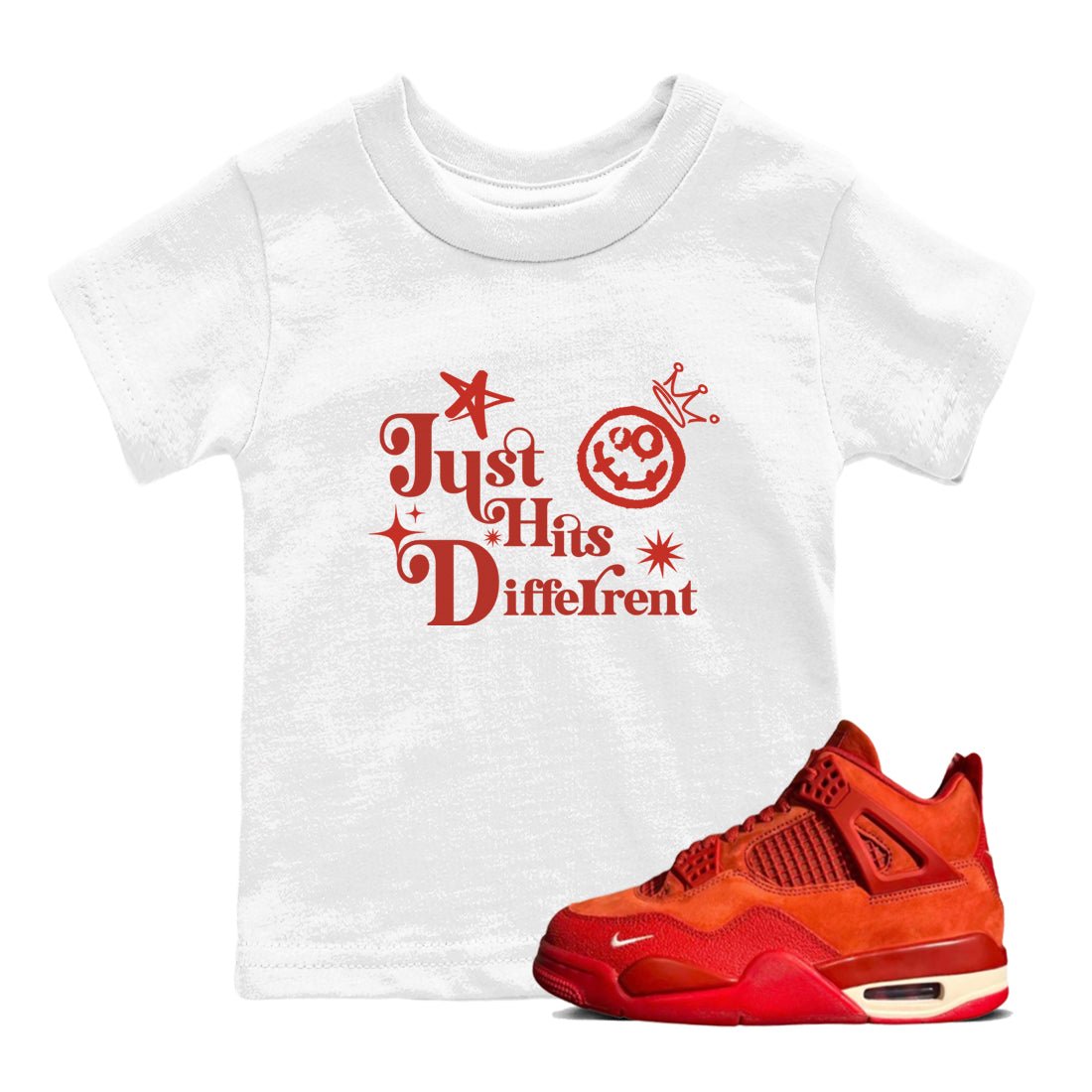 4s Brick By Brick shirts to match jordans Just Hits Different sneaker match tees Air Jordan 4 Nigel match shoes to clothes SNRT Sneaker Tees Youth Baby White 1 tee