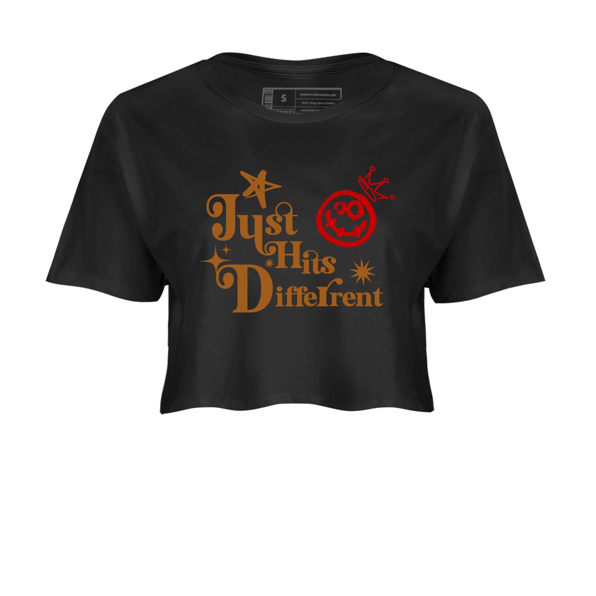 5s Archaeo Brown shirts to match jordans Just Hits Different sneaker match tees Air Jordan 5 Archaeo Brown match shoes to clothes SNRT Sneaker Tees unisex cotton Black 2 crop tee