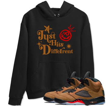 5s Archaeo Brown shirts to match jordans Just Hits Different sneaker match tees Air Jordan 5 Archaeo Brown match shoes to clothes SNRT Sneaker Tees unisex cotton Black 1 shirts