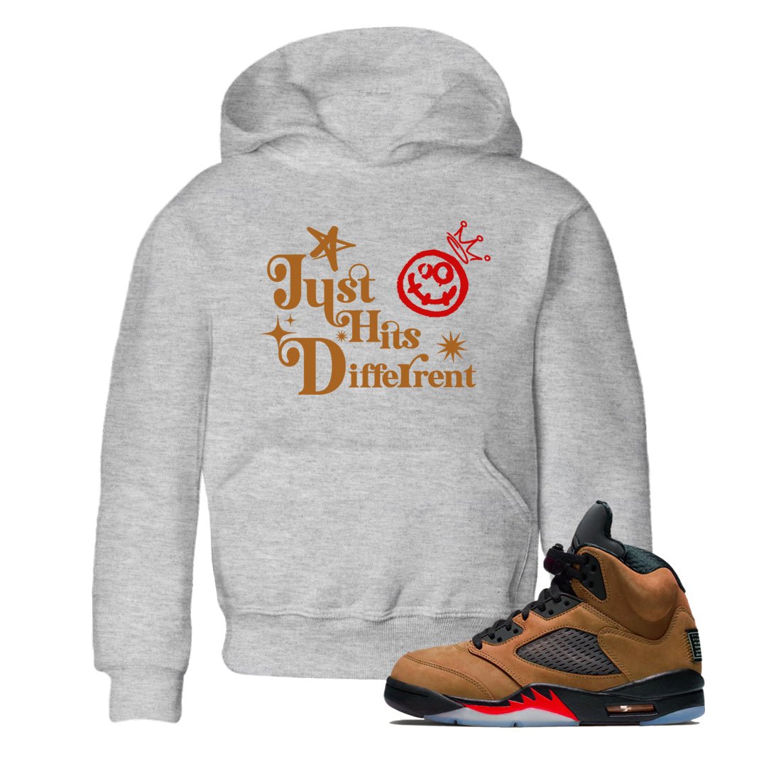 5s Archaeo Brown shirts to match jordans Just Hits Different sneaker match tees Air Jordan 5 Archaeo Brown match shoes to clothes SNRT Sneaker Tees Youth Baby Heather Grey 1 tee