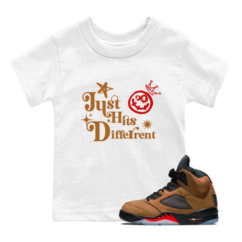 5s Archaeo Brown shirts to match jordans Just Hits Different sneaker match tees Air Jordan 5 Archaeo Brown match shoes to clothes SNRT Sneaker Tees Youth Baby White 1 tee