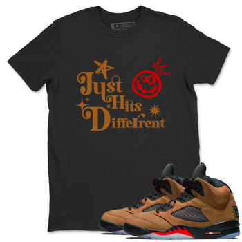 5s Archaeo Brown shirts to match jordans Just Hits Different sneaker match tees Air Jordan 5 Archaeo Brown match shoes to clothes SNRT Sneaker Tees unisex cotton Black 1 shirts