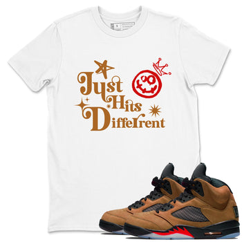5s Archaeo Brown shirts to match jordans Just Hits Different sneaker match tees Air Jordan 5 Archaeo Brown match shoes to clothes SNRT Sneaker Tees unisex cotton White 1 shirts