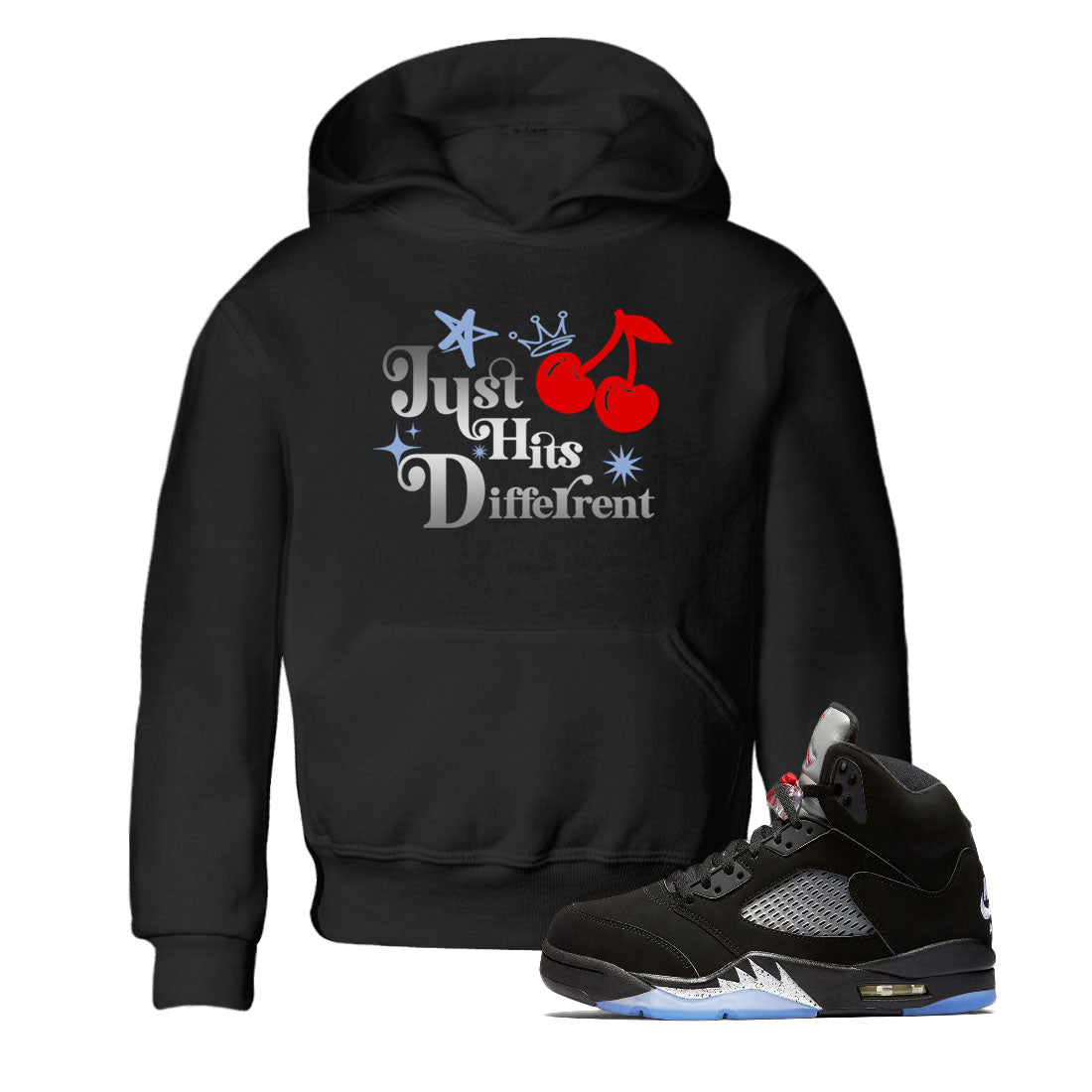 5s Black Metallic Reimagined shirts to match jordans Just Hits Different best t shirts to wear with jordans Air Jordan 5 Reimagined match shoes to clothes SNRT Sneaker Tees Youth Baby Black 1 tee