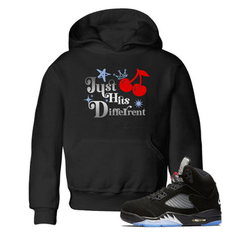 5s Black Metallic Reimagined shirts to match jordans Just Hits Different best t shirts to wear with jordans Air Jordan 5 Reimagined match shoes to clothes SNRT Sneaker Tees Youth Baby Black 1 tee