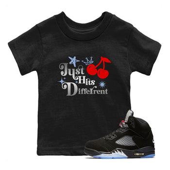 5s Black Metallic Reimagined shirts to match jordans Just Hits Different best t shirts to wear with jordans Air Jordan 5 Reimagined match shoes to clothes SNRT Sneaker Tees Youth Baby Black 1 tee