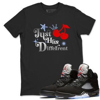 5s Black Metallic Reimagined shirts to match jordans Just Hits Different best t shirts to wear with jordans Air Jordan 5 Reimagined match shoes to clothes SNRT Sneaker Tees unisex cotton Black 1 shirts