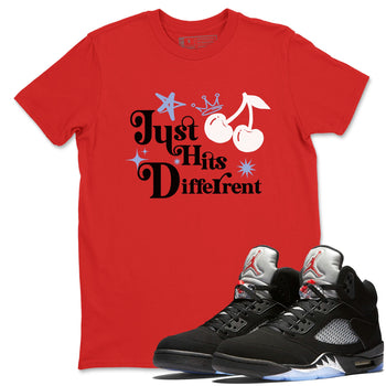 5s Black Metallic Reimagined shirts to match jordans Just Hits Different best t shirts to wear with jordans Air Jordan 5 Reimagined match shoes to clothes SNRT Sneaker Tees unisex cotton Red 1 shirts