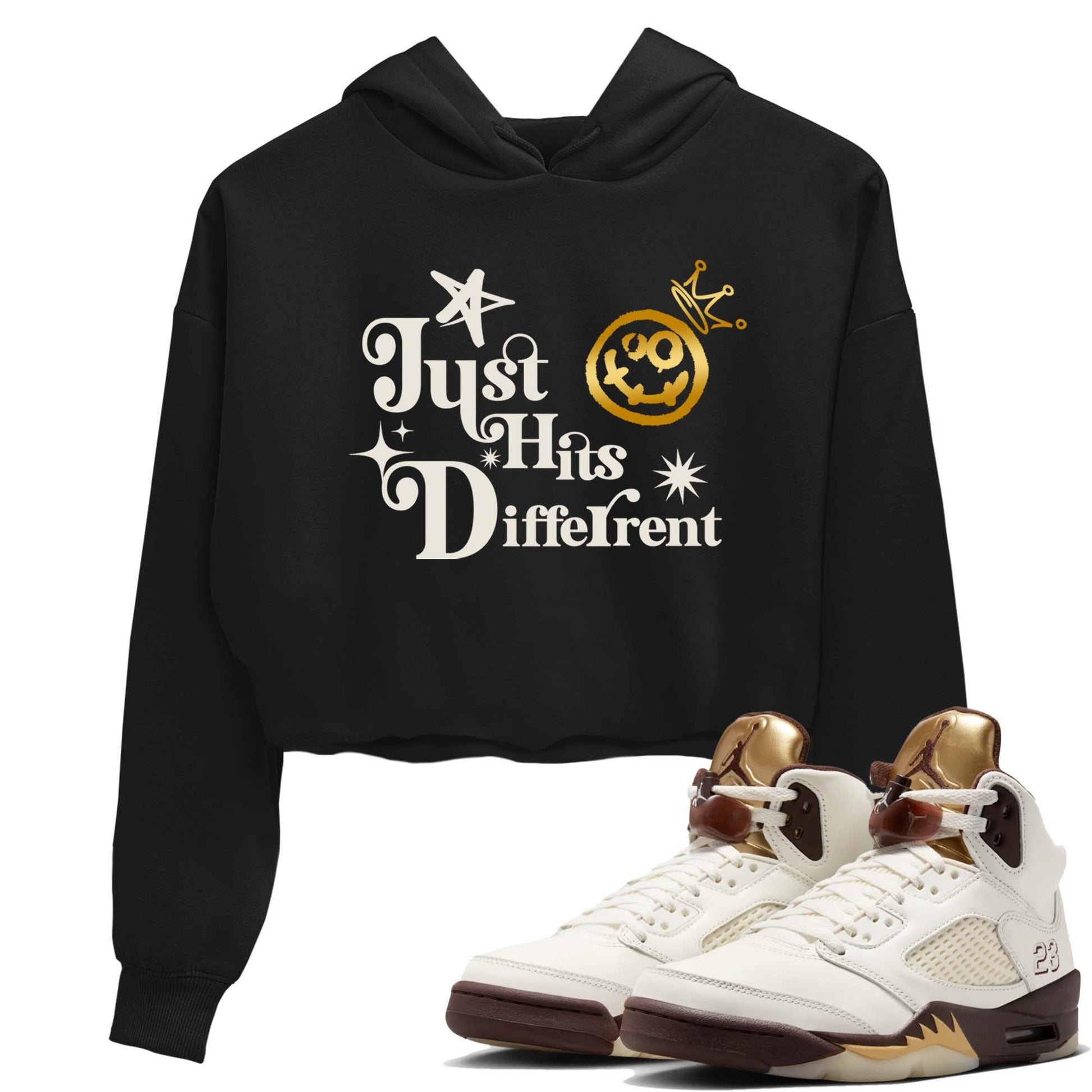 5s Golden Ticket shirts to match jordans  Just Hits Different shirts to match jordans Air Jordan 5 Golden Ticket match shoes to clothes SNRT Sneaker Tees unisex cotton Black 1 crop tee