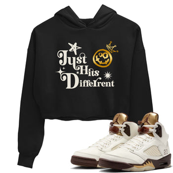 5s Golden Ticket shirts to match jordans  Just Hits Different shirts to match jordans Air Jordan 5 Golden Ticket match shoes to clothes SNRT Sneaker Tees unisex cotton Black 1 crop tee