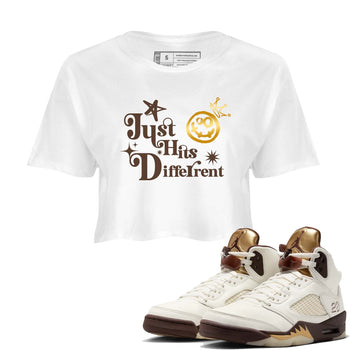 5s Golden Ticket shirts to match jordans  Just Hits Different shirts to match jordans Air Jordan 5 Golden Ticket match shoes to clothes SNRT Sneaker Tees unisex cotton White 1 crop tee