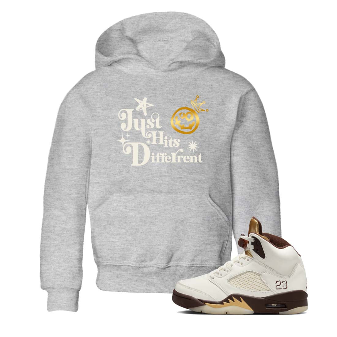 5s Golden Ticket shirts to match jordans  Just Hits Different shirts to match jordans Air Jordan 5 Golden Ticket match shoes to clothes SNRT Sneaker Tees Youth Baby Heather Grey 1 tee