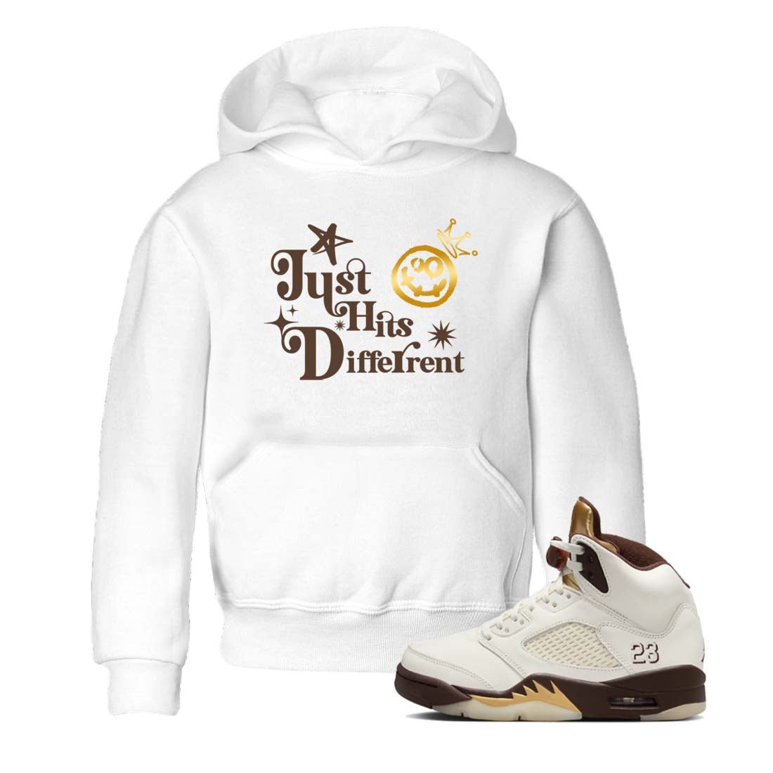 5s Golden Ticket shirts to match jordans  Just Hits Different shirts to match jordans Air Jordan 5 Golden Ticket match shoes to clothes SNRT Sneaker Tees Youth Baby White 1 tee