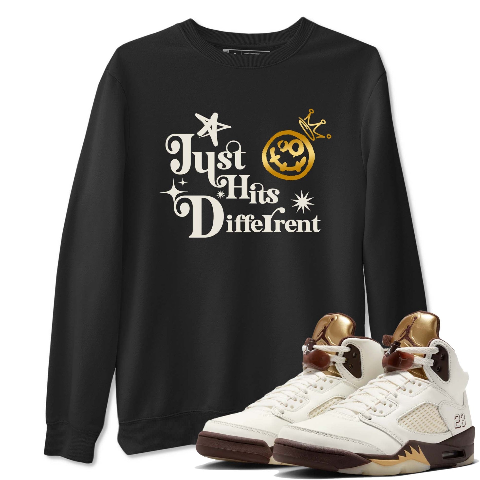 5s Golden Ticket shirts to match jordans  Just Hits Different shirts to match jordans Air Jordan 5 Golden Ticket match shoes to clothes SNRT Sneaker Tees unisex cotton Black 1 shirts