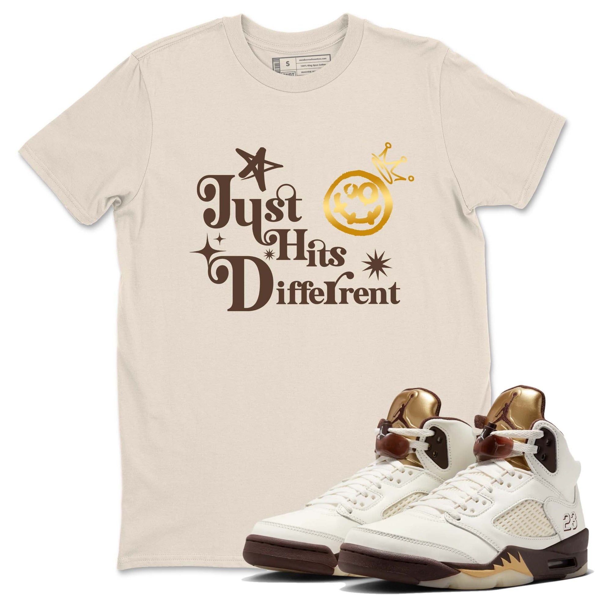 5s Golden Ticket shirts to match jordans  Just Hits Different shirts to match jordans Air Jordan 5 Golden Ticket match shoes to clothes SNRT Sneaker Tees unisex cotton Natural 1 shirts