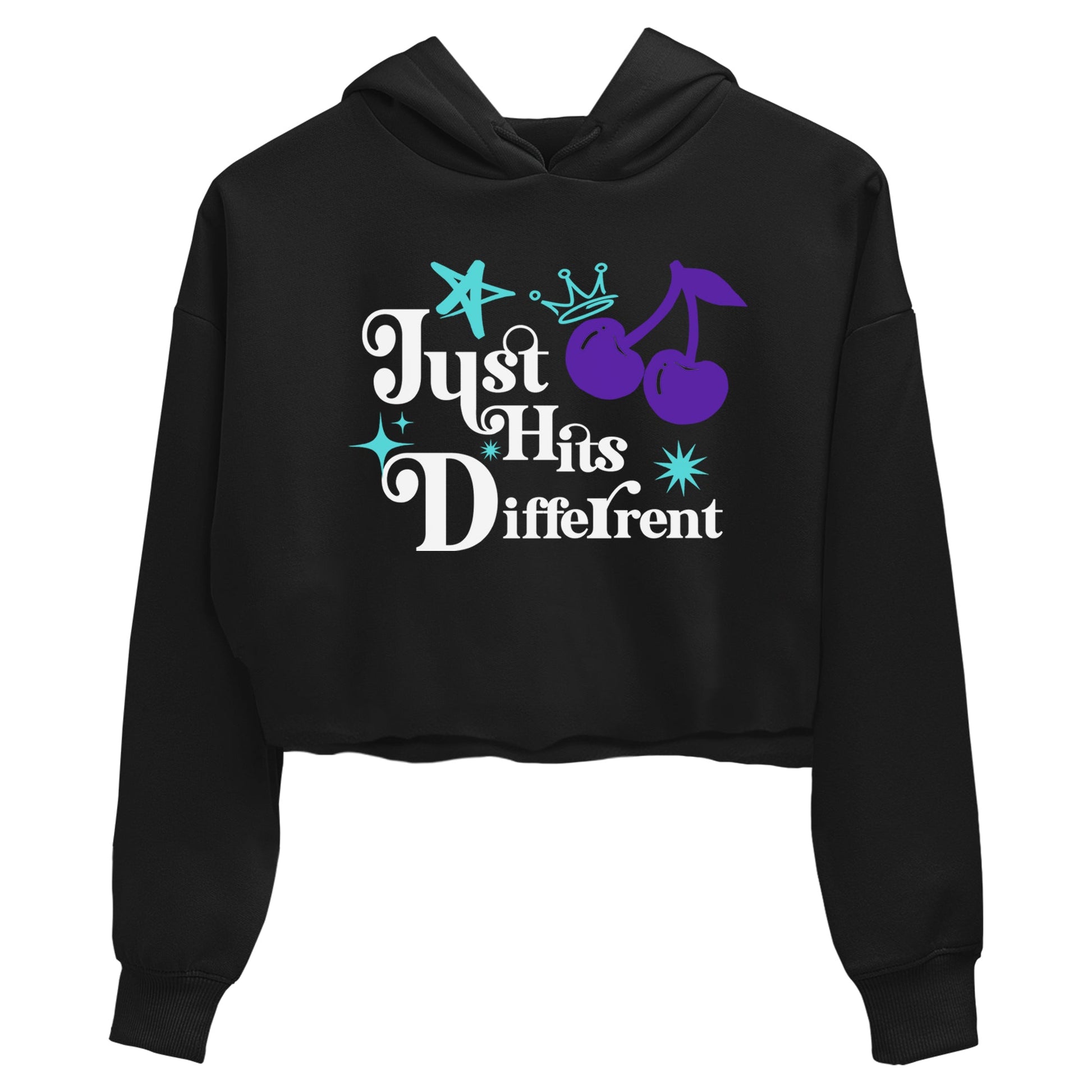 Just Hits Different womens crop tee made to vibe with the Air Jordan 5 Grape sneakers — the perfect match in Black 2.