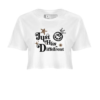 Jordan Jumpman Jack Travis Scott Dark Mocha shirts to match jordans Just Hits Different sneaker match tees Jordan Jumpman Jack Travis Scott Dark Mocha match shoes to clothes SNRT Sneaker Tees unisex cotton White 2 crop tee