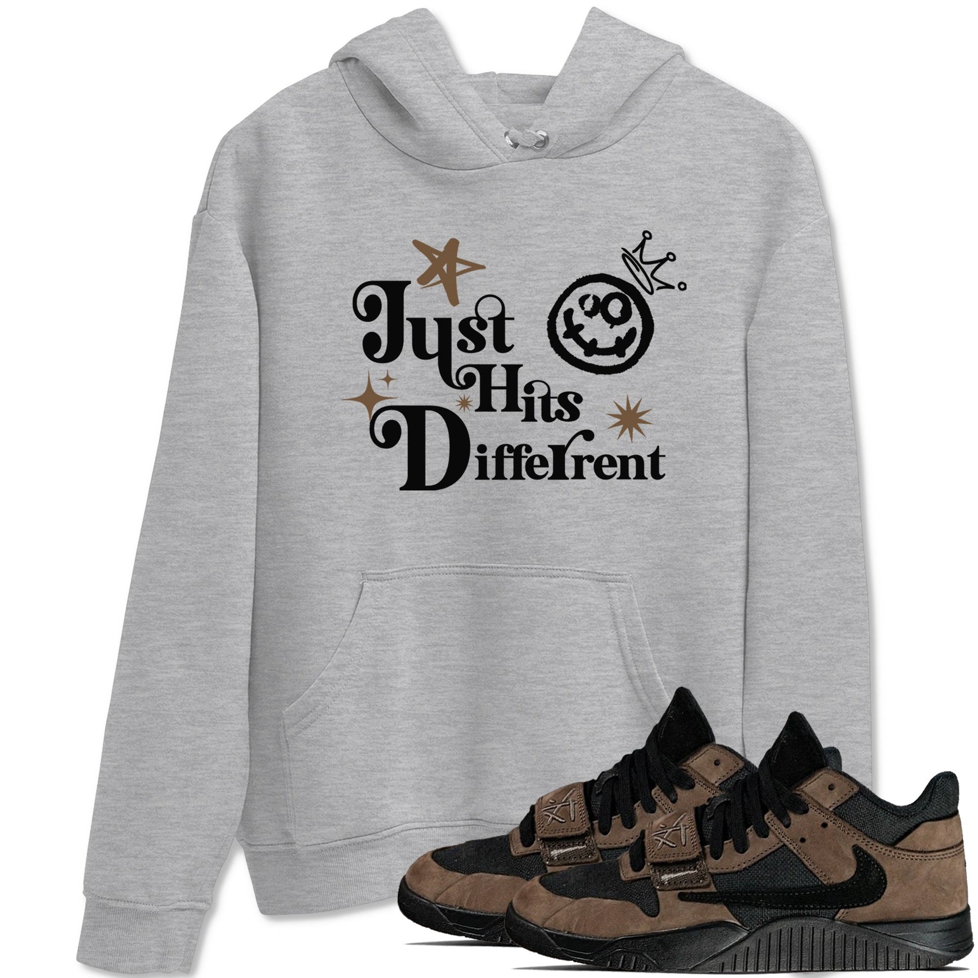 Jordan Jumpman Jack Travis Scott Dark Mocha shirts to match jordans Just Hits Different sneaker match tees Jordan Jumpman Jack Travis Scott Dark Mocha match shoes to clothes SNRT Sneaker Tees unisex cotton Heather Grey 1 shirts