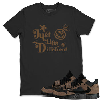 Jordan Jumpman Jack Travis Scott Dark Mocha shirts to match jordans Just Hits Different sneaker match tees Jordan Jumpman Jack Travis Scott Dark Mocha match shoes to clothes SNRT Sneaker Tees unisex cotton Black 1 shirts