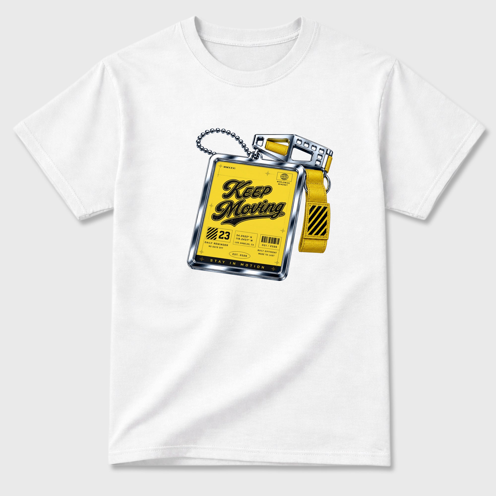 Keep Moving Graphic T-Shirt featuring original streetwear artwork designed to match the Air Jordan 4 Tour Yellow. White 2 Graphic T-Shirt.