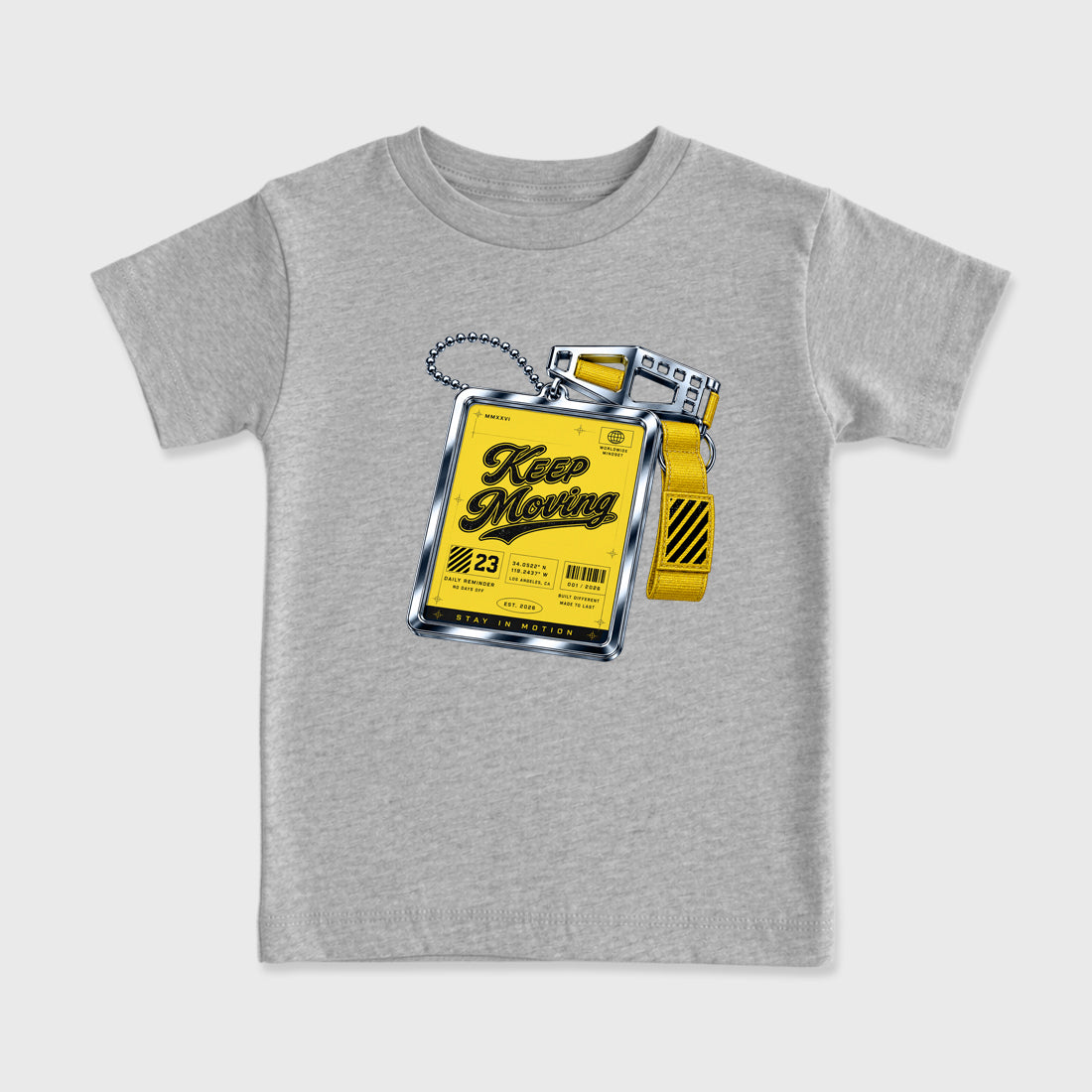 Keep Moving Baby & Kids Graphic T-Shirt featuring original artwork designed to match the Air Jordan 4 Tour Yellow. Heather Grey 2 Kids Graphic Tee.